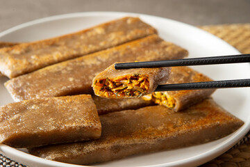 Buckwheat Crepe, Buckwheat pancake on a plate 