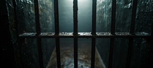 Prison cell with bars. Generative AI technology. - obrazy, fototapety, plakaty