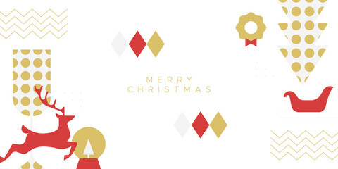 Merry christmas modern geometric banner template. Abstract xmas holiday poster with winter decoration. Festive party invitation, minimalist december event greeting card.	
