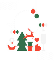 Merry christmas modern geometric banner template. Abstract xmas holiday poster with winter decoration. Festive party invitation, minimalist december event greeting card.	
