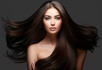 Fototapeta premium Beauty girl with long and shiny wavy Hair ,coloring and toning, shatush and balayash . Beautiful woman model with curly hairstyle 