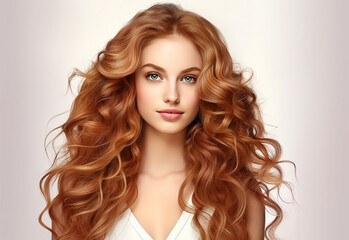 Naklejka premium Beauty girl with long and shiny wavy Hair ,coloring and toning, shatush and balayash . Beautiful woman model with curly hairstyle 