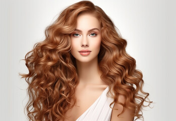 Fototapeta premium Beauty girl with long and shiny wavy Hair ,coloring and toning, shatush and balayash . Beautiful woman model with curly hairstyle 