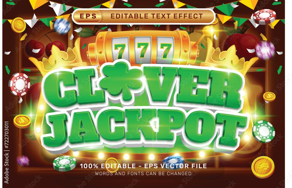 Poster clover jackpot 3d text effect and editable text effect whit spin and st patrick's day element