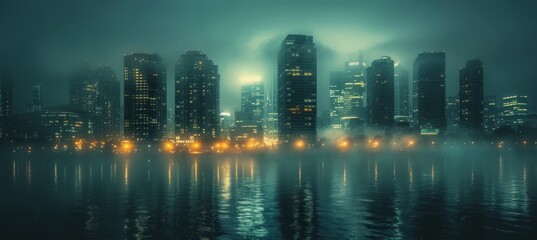 Misty cityscape. Melancholic scene background. Generative AI technology.