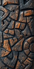 Fototapeta na wymiar Ancient Tribal Design Background on Decorative Wooden in the Style of African Textile Patterns - Texture Rich Compositions in Dark Bronze - Mural Wallpaper created with Generative AI Technology