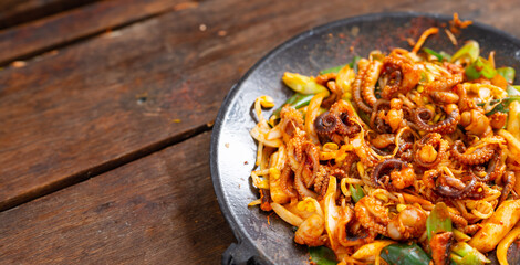 Stir fried spicy vegetable octopus