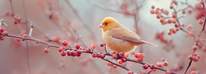 Canary sitting on the branch bokeh background