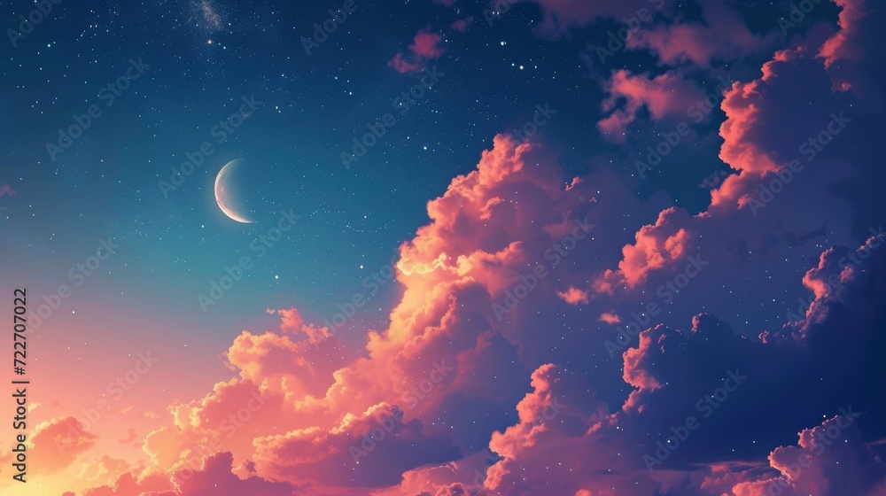 Wall mural aesthetic clouds and moon background