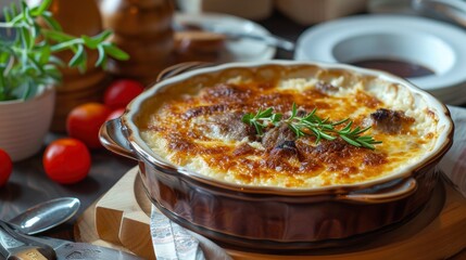 Tave Kosi Albanias Culinary Gem of Baked Lamb and Yogurt Casserole, a Flavorful Delight Loved by Locals and Visitors - obrazy, fototapety, plakaty