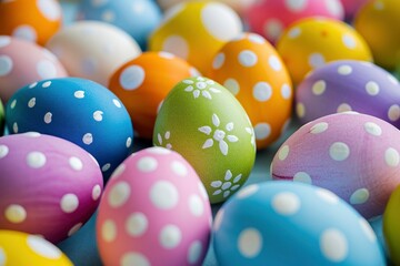 Obraz premium Colorful Easter Eggs Background, A Festive Display Enhancing the Easter Bunny Concept.