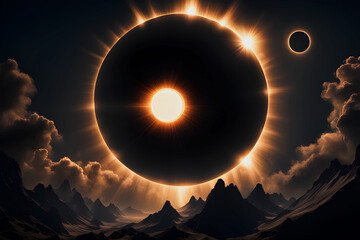 Celestial Enigma: Photorealistic Solar Eclipse Mystery - obrazy, fototapety, plakaty