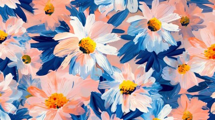 Fototapeta na wymiar Hand painted daisy floral pattern