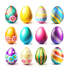 Pattern of Multi Colored Gorgeous Easter Eggs on White Background