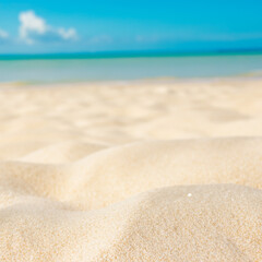 Seascape abstract beach background. blur bokeh light of calm sea and sky.