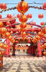 Lunar New Year Hanging Lanterns Tunnel Leading to the Chinese Buddhist Shrine