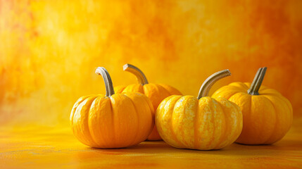 three pumpkin in yellow backgroung