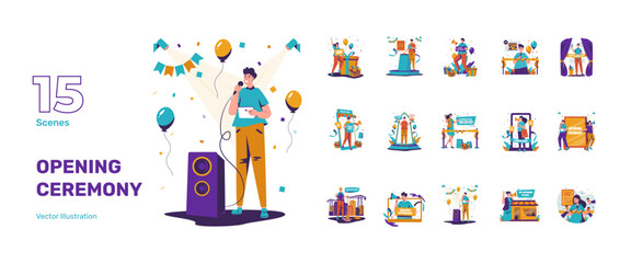 Business marketing opening ceremony illustration set