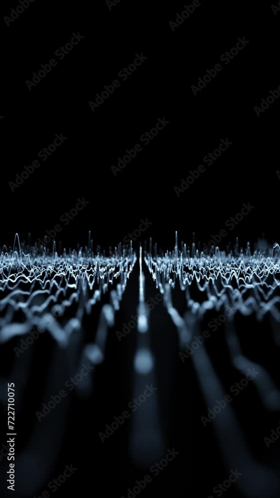 Aufkleber digital wavy lines oscillation on clean black copy space vertical background. seamless loop.