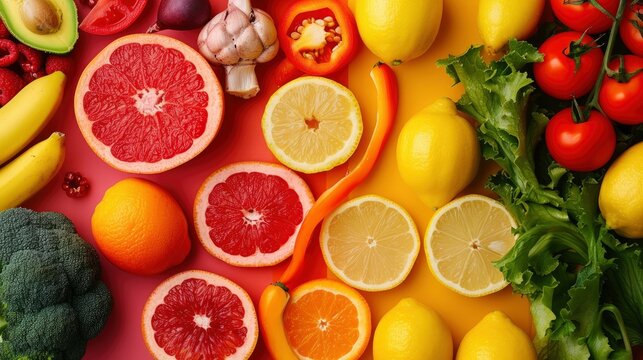 A Vibrant Background Showcasing an Array of Colorful and Nutrient-rich Healthy Foods