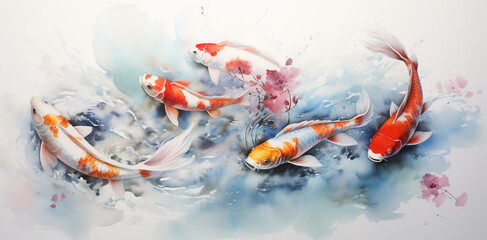 .Koi fish, Colorful decorative koi swimming in a river..