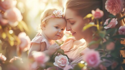 Beautiful mother and child, world mother's day AI generated image
