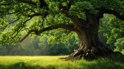 A large, mighty tree with dense branches and leaves AI generated image - obrazy, fototapety, plakaty