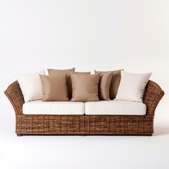 outdoor garden rattan straw couches on White backgrounds