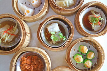 Assortment of Dim Sum Dishes, a Popular Chinese Meal Made up of Variety of Small Plates