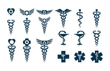 set caduceus medical snake vector icon template illustration - obrazy, fototapety, plakaty