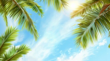 Fototapeta na wymiar Background of coconut leaves with clear sky AI generated image