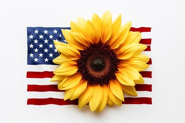 Sunflower with american flag on white background. 4th of july independence day. template for artwork. presentation. advertisement. invite invitation. copy text space. 