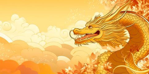 Chinese style, Japanese, abstract, golden dragon painting