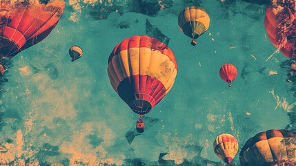 Fototapeta premium a number of hot air balloons flying in the sky above a body of water with a sky in the background.