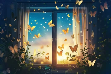Foto op Plexiglas Butterflies fly over the window © Vera