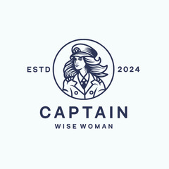 Fototapeta na wymiar Navy Captain Women Vector Logo Design illustration