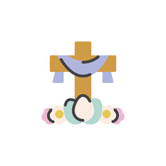 Crucifixion and Easter eggs flat icon