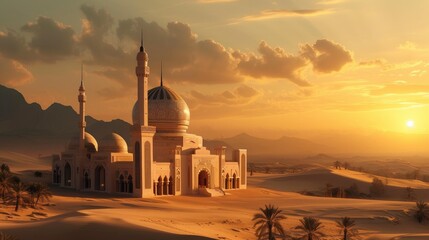Mosque in desert - obrazy, fototapety, plakaty