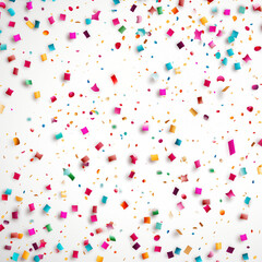 confettis multicolores sur un fond blanc pour le carnaval ou les célébrations comme les anniversaires ou nouvel  an. Espace négatif texte - copyspace - obrazy, fototapety, plakaty