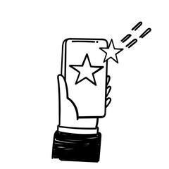 hand drawn doodle mobile phone with star symbol illustration vector