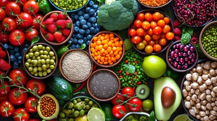 A Vibrant Background Showcasing an Array of Colorful and Nutrient-rich Healthy Foods