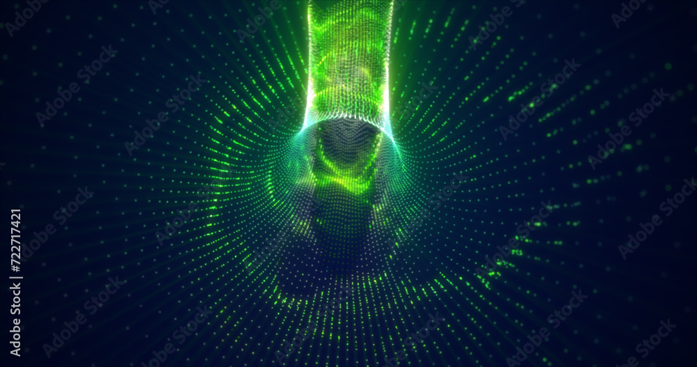 Poster abstract glowing light hi-tech energy green tunnel frame of lines and particles tunnel futuristic, a