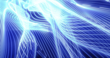 Energy abstract blue lines from dots and waves from magic and electricity background