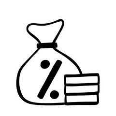 Percentage Money Bag Line Icon Hand Drawn Doodle Vector Illustration