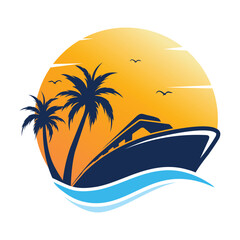 boat beach and palm tree logo design vector,editable Eps 10