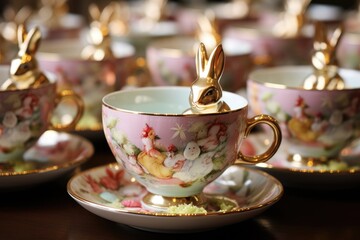 Obraz na płótnie Canvas Easter Teacups: Serve drinks in decorative Easter-themed teacups for a vintage touch.