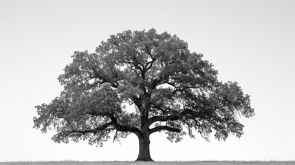 a black and white photo of a tree in the middle of a field with a white sky in the background.