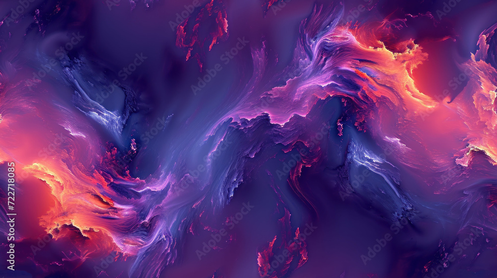 Poster an abstract purple and pink background with a blue and red swirl on the left side of the image and a