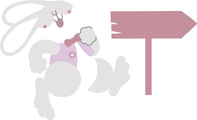 happy easter with bunny rabbit and blank sign, flat png transparent cartoon character design