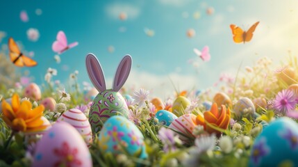 Fototapeta na wymiar Colorful Easter Eggs in a Sunny Spring Meadow